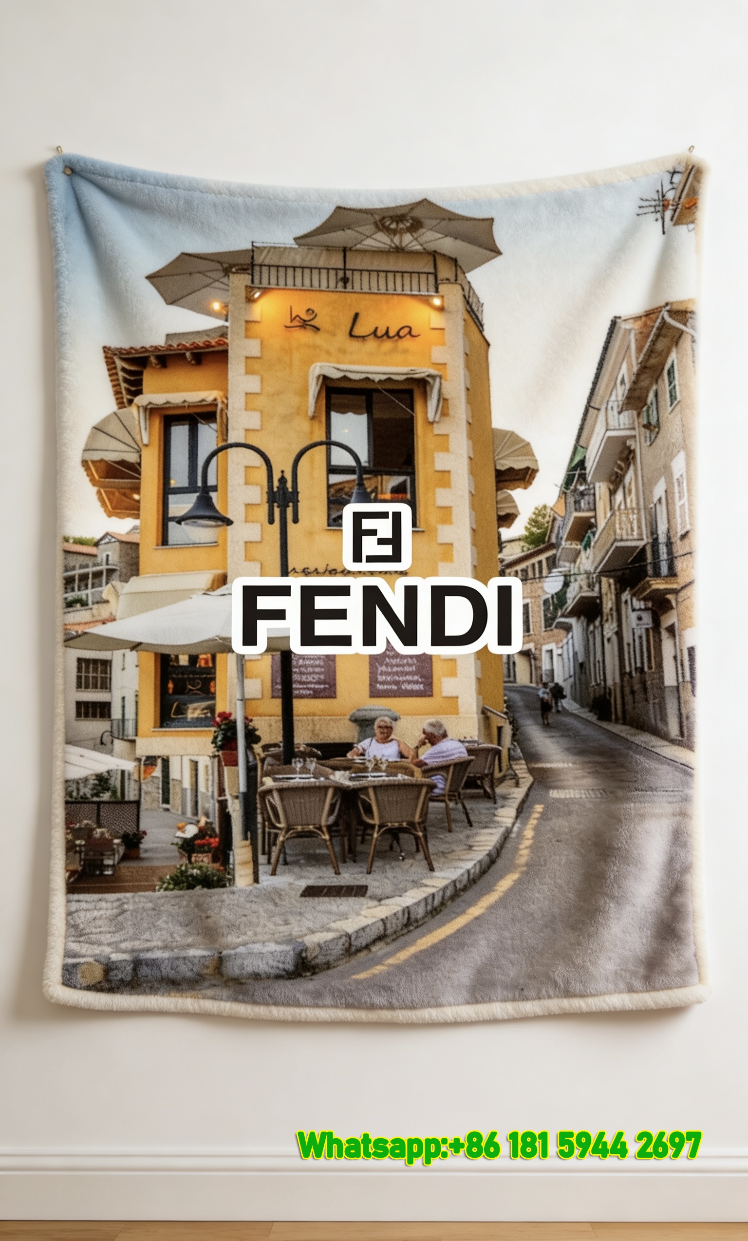 Fendi Warm Yellow Mediterranean Town Flannel Sofa Throw Blanket IMG_9539